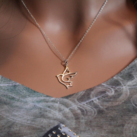 Sterling Silver Dove Necklace, Dove Necklace, Dove Cutout Necklace, Dove Pendant Necklace, Dove Charm Necklace, Bird Necklace, Bird Charm