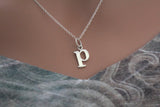 Sterling Silver Lowercase P Initial Charm Necklace, P Initial Necklace, Large P Letter Necklace, P Necklace, Typewriter P Initial Necklace