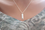 Sterling Silver Love Vertical Word Charm with Heart Cutout Necklace, Silver Vertical Love Necklace with Heart Cutout, Love Word Necklace