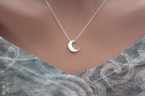 Sterling Silver Moon Bead Charm Necklace, Moon Bead Charm Necklace, Simple Moon Bead Necklace, Silver Moon Bead Necklace, Cute Moon Necklace