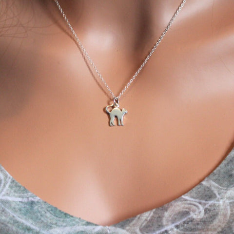 Sterling Silver Cat Charm Necklace, Silver Cat Necklace, Cat Necklace, Cat Lover Necklace, Halloween Cat Charm Necklace, Cat Cutout Charm