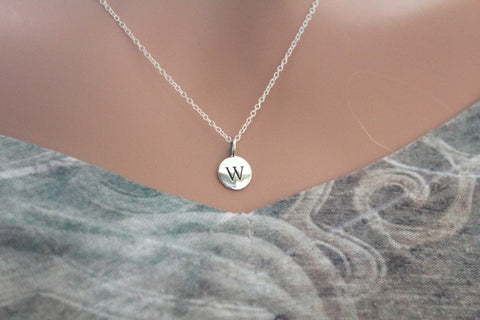 Sterling Silver Simple W Initial Necklace, Silver Stamped W Necklace, Stamped W Initial Necklace, Small W Initial Necklace, W Initial Charm