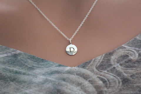 Sterling Silver Simple D Initial Necklace, Silver Stamped D Necklace, Stamped D Initial Necklace, Small D Initial Necklace, D Initial Charm