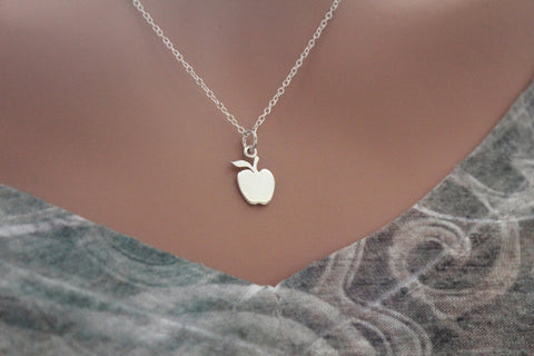 Sterling Silver Apple Cutout Necklace, Apple Necklace, Apple Necklace for Teacher, Gift for Teacher, Fruit Lover Necklace, Health Necklace