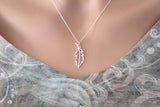 Sterling Silver Openwork Feather Charm Necklace, Feather Necklace, Silver Feather Necklace, Bird Feather Charm Necklace, Silver Bird Feather