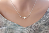 Sterling Silver Pearl Hammered Connector Necklace, Pearl Necklace, Hammered Festoon with Pearl Necklace, Hammered Connector with Pearl