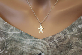 Sterling Silver Gingerbread Man Necklace, Gingerbread Man Necklace, Gingerbread Man Charm Necklace, Christmas Gingerbread Man Necklace