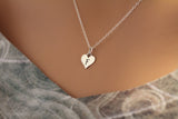 Sterling Silver F Letter Heart Necklace, Silver Tiny Stamped F Initial Heart Necklace, Stamped F Letter Charm Necklace, F Initial Necklace