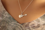 Sterling Silver Guitar Charm Necklace, Silver Guitar Necklace, Guitar Necklace, Electric Guitar Necklace, Musician Necklace, Rock n Roll