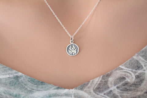 Sterling Silver Fire Element Charm Necklace, Silver Fire Element Charm Necklace, Fire Charm Necklace, Fire Element Necklace