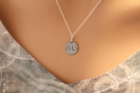 Sterling Silver Love Braille Charm Necklace, Braille Love Pendant Necklace, Silver Braille Love Necklace, Love Braille Necklace