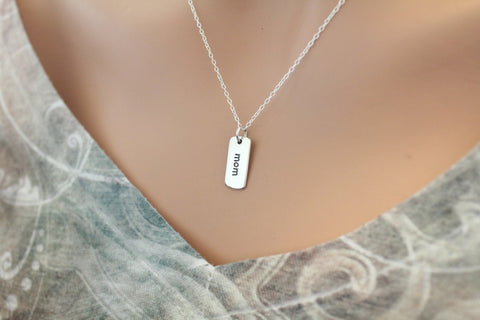 Sterling Silver Mom Charm Necklace, Expecting Mom Gift, Gift for Baby Shower, Gift for Mom to Be, Mom Word Charm Necklace, Necklace for Mom