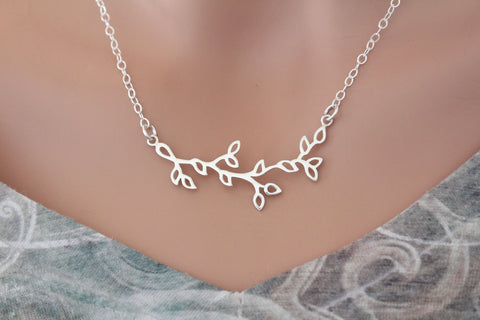 Sterling Silver Branch with Leaves Pendant Necklace, Large Branch Connector Necklace, Large Branch Necklace, Branch Necklace