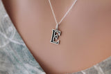 Sterling Silver Uppercase E Initial Charm Necklace, Oxidized Sterling Silver Uppercase E Letter Necklace, Uppercase E Necklace, Uppercase E