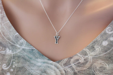 Sterling Silver Uppercase Y Initial Charm Necklace, Oxidized Sterling Silver Uppercase Y Letter Necklace, Uppercase Y Necklace, Uppercase Y