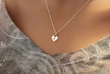 Sterling Silver F Letter Heart Necklace, Silver Tiny Stamped F Initial Heart Necklace, Stamped F Letter Charm Necklace, F Initial Necklace