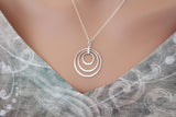 Sterling Silver Triple Circle Statement Necklace, Circle Statement Necklace, Circular Art Deco Pendant Necklace, Three Circle Necklace