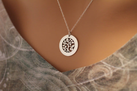 Sterling Silver Tree of Life Stamping Blank Pendant Necklace, Tree of Life Pendant Necklace, Tree of Life Necklace, Tree Charm Necklace