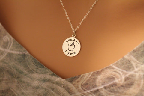 Sterling Silver Apple of My Eye Charm Necklace, Apple of My Eye Pendant Necklace, Apple of My Eye Necklace, Youre The Apple of My Eye