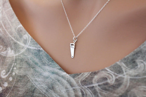 Sterling Silver Saw Charm Necklace, Tiny Saw Necklace, Saw Tool Necklace, Saw Tool Charm Necklace, Saw Necklace, Saw Pendant Necklace