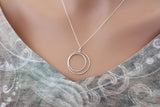 Sterling Silver Double Circle Pendant Necklace, Circle Pendant Necklace, Circle Art Deco Pendant Necklace, Circle Statement Necklace
