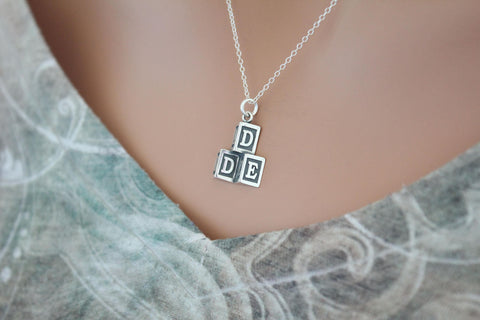 Sterling Silver Baby Blocks Pendant Necklace, Childrens Block Charm Necklace, Letter Block Pendant Necklace, Baby Block Necklace