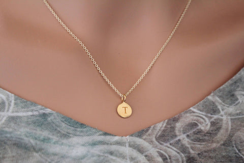 Gold Simple T Initial Necklace, Gold Stamped T Necklace, Stamped T Initial Necklace, Gold Small T Initial Necklace, Gold T Initial Charm