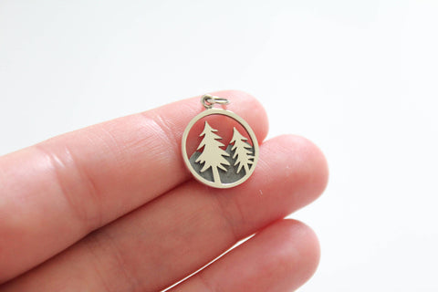 Sterling Silver Tree and Mountain Pendant, Silver Camping Pendant, Hiking Pendant, Pine Tree Pendant, Charm for Camper, Mountain Charm