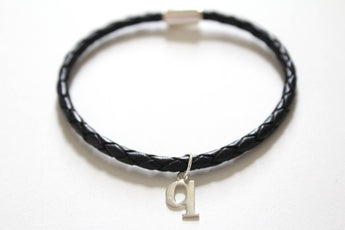 Leather Bracelet with Sterling Silver Typewriter Q Letter Charm, Bracelet with Silver Letter Q Pendant, Initial Q Charm Bracelet, Q Bracelet