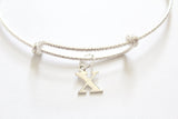Sterling Silver Bracelet with Sterling Silver Typewriter X Letter Charm, Bracelet with Silver Letter X Pendant, Initial X Charm Bracelet, X