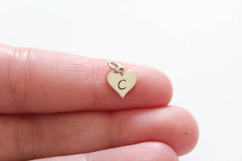Sterling Silver C Letter Heart Charm, Silver Tiny Stamped C Initial Heart Charm, Stamped C Letter Charm, C Initial Charm, Initial C Charm