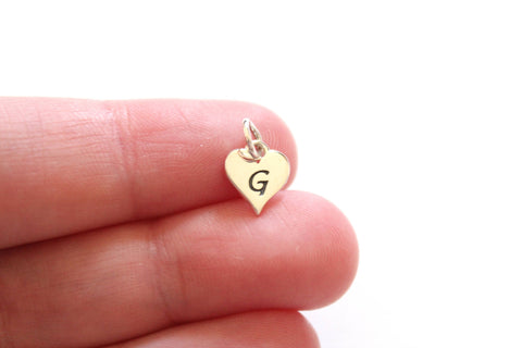 Sterling Silver G Letter Heart Charm, Silver Tiny Stamped G Initial Heart Charm, Stamped G Letter Charm, G Initial Charm, Initial G Charm
