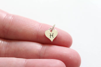 Sterling Silver H Letter Heart Charm, Silver Tiny Stamped H Initial Heart Charm, Stamped H Letter Charm, H Initial Charm, Initial H Charm