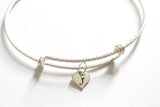 Sterling Silver Bracelet with Sterling Silver J Letter Heart Charm, Silver Tiny Stamped J Initial Heart Charm Bracelet, J Charm Bracelet