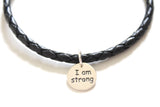 Leather Bracelet with Sterling Silver I Am Strong Charm, I Am Strong Bracelet, Silver I Am Strong Bracelet, I Am Strong Charm Bracelet