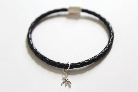 Leather Bracelet with Sterling Silver Little Dragonfly Charm, Dragonfly Bracelet, Tiny Dragonfly Bracelet, Small Dragonfly Bracelet, Bug