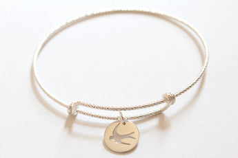Sterling Silver Bracelet with Sterling Silver Swallow Charm, Swallow Bird Bracelet, Swallow Bracelet, Swallow Cutout Charm Bracelet, Bird