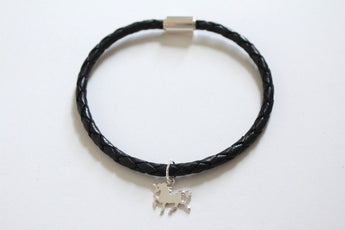 Leather Bracelet with Sterling Silver Unicorn Charm, Unicorn Bracelet, Unicorn Charm Bracelet, Unicorn Pendant Bracelet, Silver Unicorn