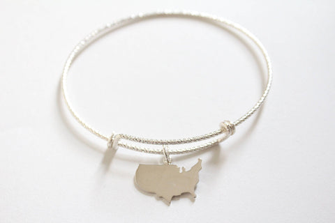 Sterling Silver Bracelet with Sterling Silver United States Charm, United States Charm Bracelet, USA Charm Bracelet, USA Bracelet, USA Charm