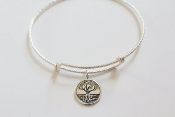 Sterling Silver Bracelet with Sterling Silver Etched Tree of Life Charm, Tree of Life Bracelet, Tree Bracelet, Tree of Life Charm Bracelet