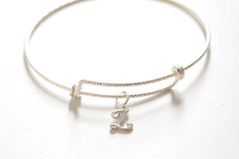 Sterling Silver Bracelet with Sterling Silver Cursive Z Charm, Sterling Silver Cursive Z Charm Bracelet, Leather Z Charm Bracelet, Z Charm