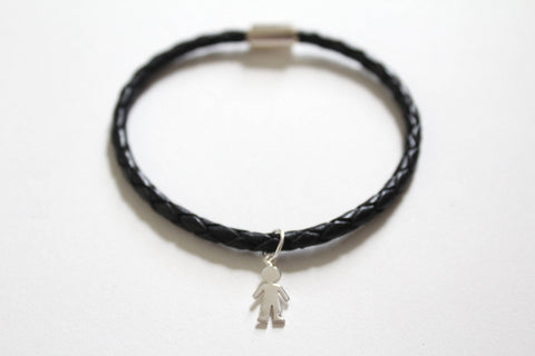 Leather Bracelet with Sterling Silver Little Boy Charm, Boy Bracelet, Little Boy Bracelet, Son Bracelet, Bracelet for Mom, Tiny Boy Charm