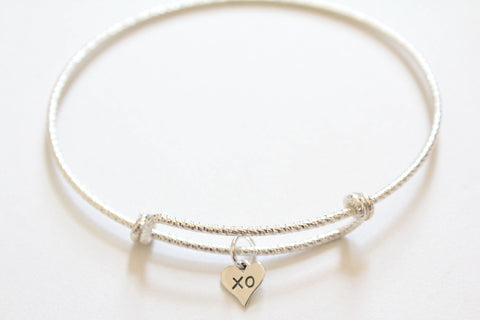 Sterling Silver Bracelet with Sterling Silver XO Charm, XO Heart Charm Bracelet, XO Bracelet, Hugs and Kisses Bracelet, Hugs and Kisses