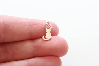 Sterling Silver Tiny Sitting Cat Charm, Silver Cat Charm, Tiny Sitting Cat Charm, Kitty Cat Charm, Kitten Charm, Cat Lover Charm, Little Cat