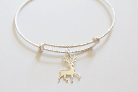 Sterling Silver Bracelet with Sterling Silver Reindeer Charm, Reindeer Bracelet, Reindeer Charm Bracelet, Deer Bracelet, Stag Bracelet, Deer
