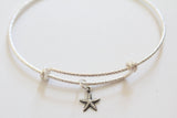 Sterling Silver Bracelet with Sterling Silver Starfish Charm, Starfish Bracelet, Starfish Charm Bracelet, Silver Starfish Bracelet, Starfish