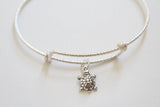 Sterling Silver Bracelet with Sterling Silver Turtle Charm, Turtle Charm Bracelet, Turtle Bracelet, Turtle Pendant Bracelet, Tiny Turtle