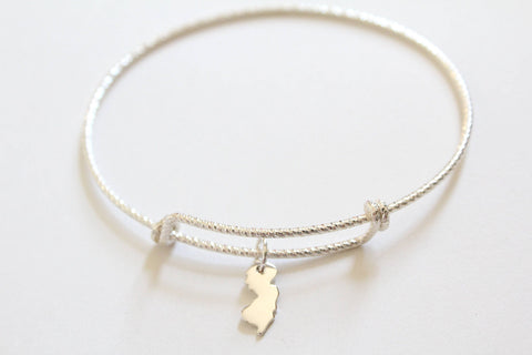 Sterling Silver Bracelet with Sterling Silver New Jersey Charm, New Jersey Bracelet, New Jersey Charm Bracelet, New Jersey State Bracelet