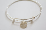 Sterling Silver Bracelet with Sterling Silver Disk with Two Heart Cutouts Charm, Heart Disk Charm Bracelet, Heart Bracelet, Heart Charm