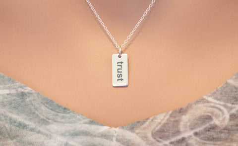 Sterling Silver Trust Charm Necklace - Choose Your Font, Trust Necklace, Trust Pendant Necklace, Trust Charm Necklace, Trust Word Necklace